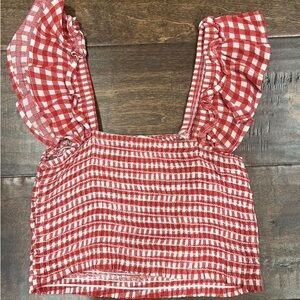 Altard State Red Gingham Ruffle Sleeve Top